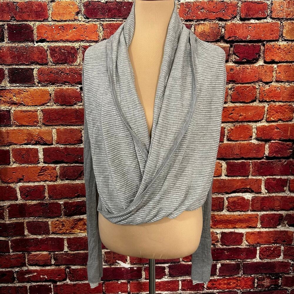 LULULEMON Iconic Wrap Sweater Heathered Medium Light Grey/Grey Stripe Sz 4